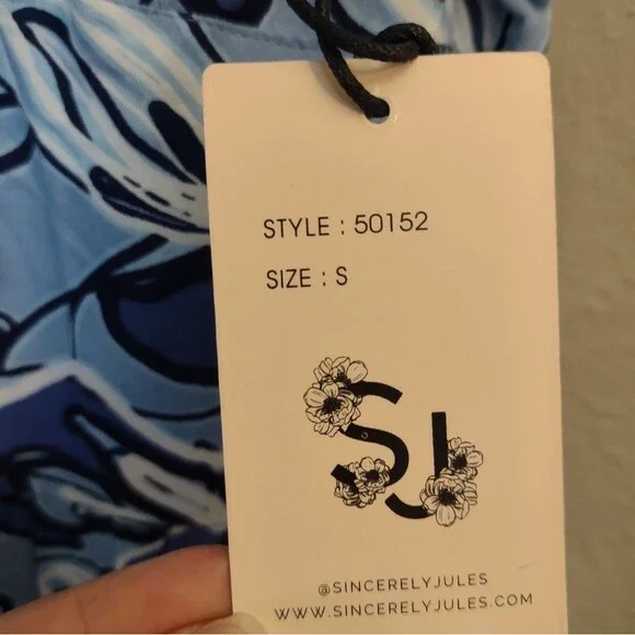 Sincerely Jules Blue White Abstract Print Wide Leg Jumpsuit Size Small - Picture 8 of 15